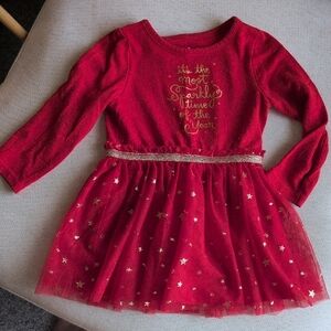 Red Long Sleeve Dress with Gold Star Details